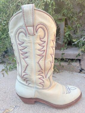 VTG Stewart Boot Co 1977 Womens 8 Handmade White Leather Cowboy Boots Tucson AZ